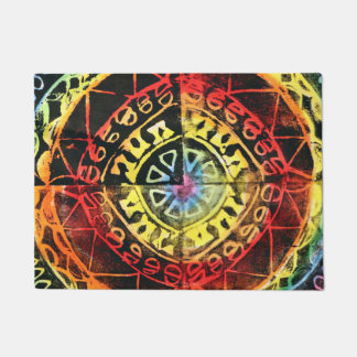 Rainbow Tribal Linocut Print Doormat