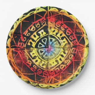 Rainbow Tribal Linocut Print Paper Plate
