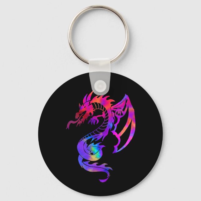 Rainbow Tribal Tattoo Dragon Key Ring (Front)