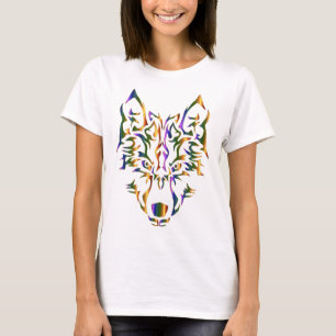 Rainbow Tribal Wolf Head (Looking Forward) T-Shirt