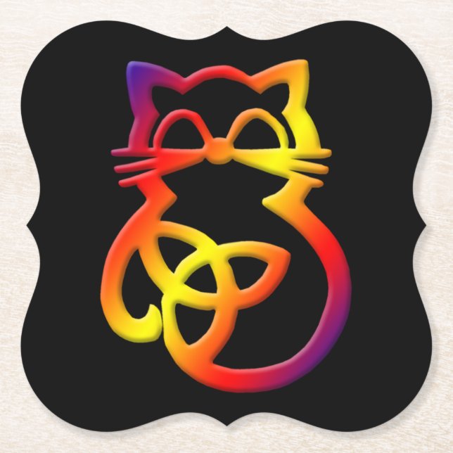 Rainbow Trinity Knot Celtic Cat Coasters (Front)