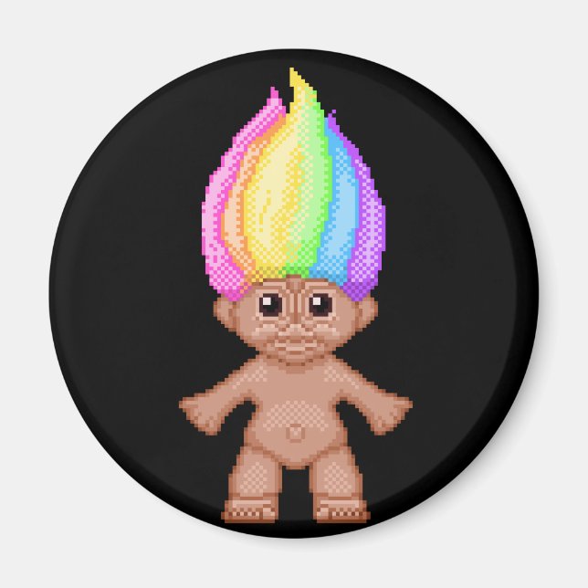Rainbow Troll, pixel art, kawaii, vaporwave, nosta Magnet (Front)