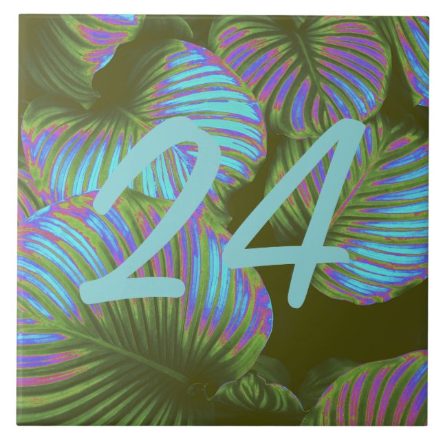 Rainbow Tropical Leaves House Number Ceramic Tile (Front)