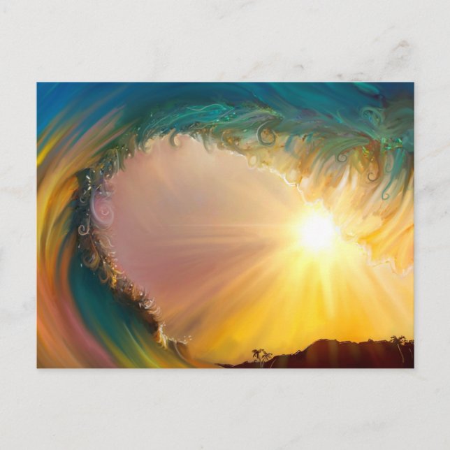 Rainbow tropical wave ride at sunset painting holiday postcard (Front)