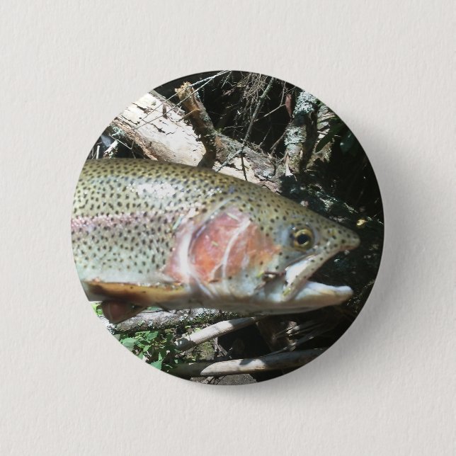 Rainbow trout 6 cm round badge (Front)