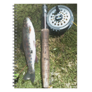 rainbow trout and fly fishing reel notebook