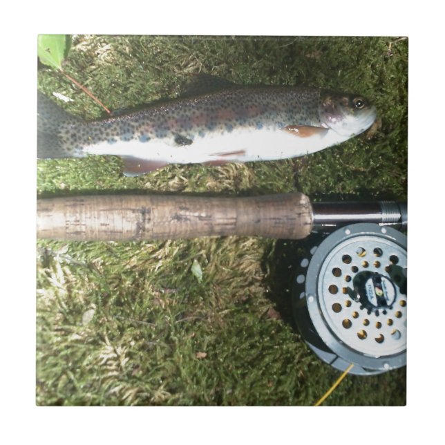 rainbow trout and fly fishing reel tile (Front)