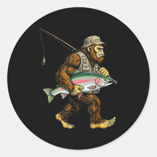 Rainbow Trout Bigfoot Fisherman River Fishing Sasq Classic Round Sticker (Front)