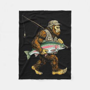 Rainbow Trout Bigfoot Fisherman River Fishing Sasq Fleece Blanket
