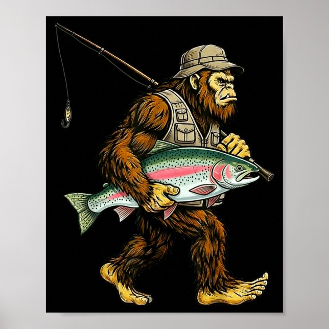 Rainbow Trout Bigfoot Fisherman River Fishing Sasq Poster (Front)