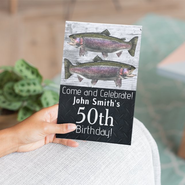 Rainbow Trout Fishing Outdoors Birthday Invitation (Rainbow trout fishing double-sided birthday invitation.)