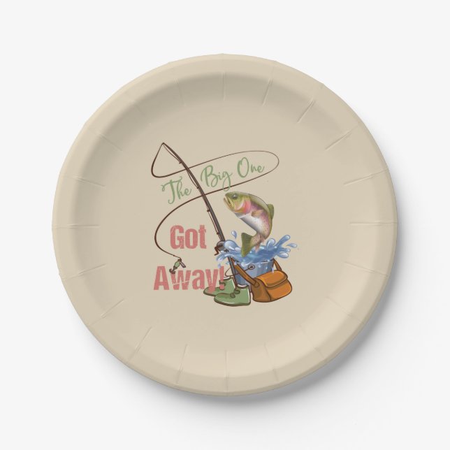 Rainbow Trout Fishing - The Big One Got Away Paper Plate (Front)