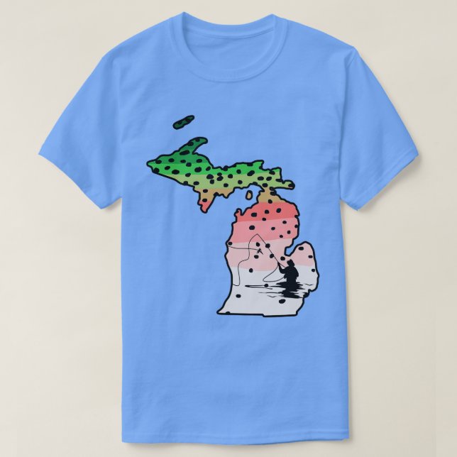 Rainbow Trout Fly Fish Michigan State Map Fly Fish T-Shirt (Design Front)