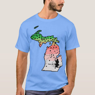 Rainbow Trout Fly Fish Michigan State Map Fly Fish T-Shirt