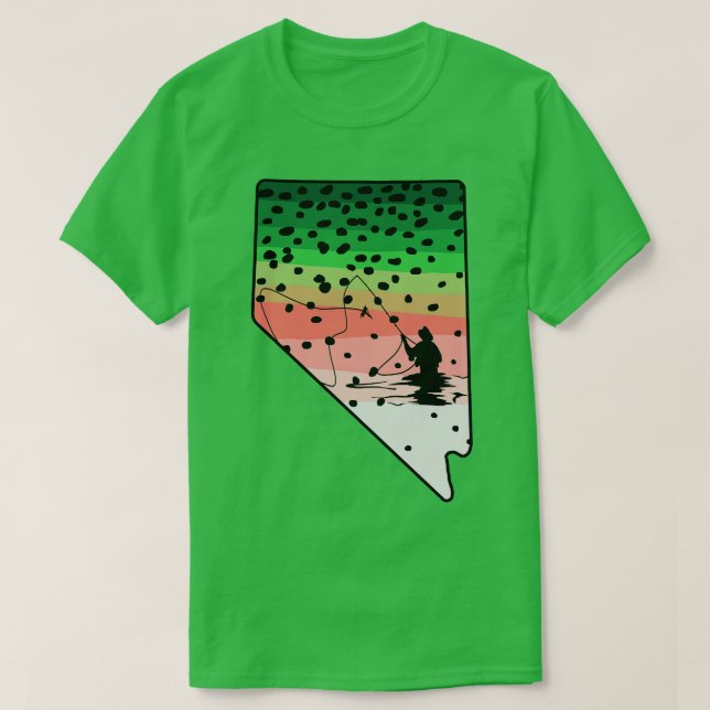 Rainbow Trout Fly Fish Nevada State Map Fly Fishin T-Shirt (Design Front)