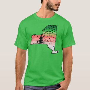 Rainbow Trout Fly Fish New York State Map Fly Fish T-Shirt