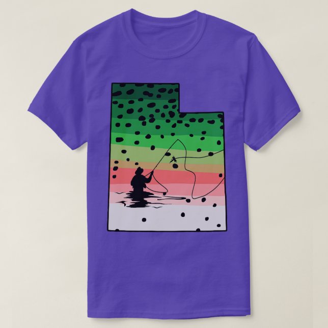 Rainbow Trout Fly Fish Utah State Map Fly Fishing  T-Shirt (Design Front)