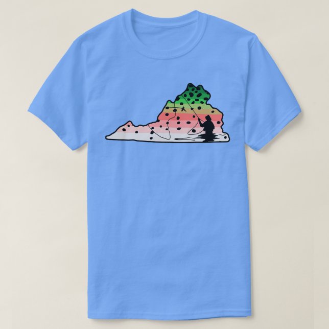 Rainbow Trout Fly Fish Virginia State Map Fly Fish T-Shirt (Design Front)