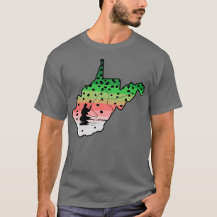 Rainbow Trout Fly Fish West Virginia State Map Fly T-Shirt