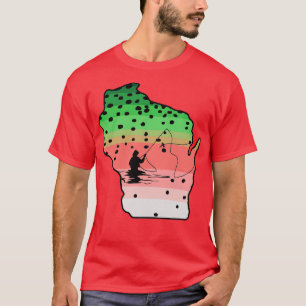 Rainbow Trout Fly Fish Wisconsin State Map Fly Fis T-Shirt