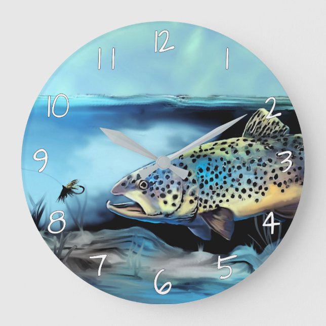 Rainbow Trout Fly Fishing Large Clock (Front)