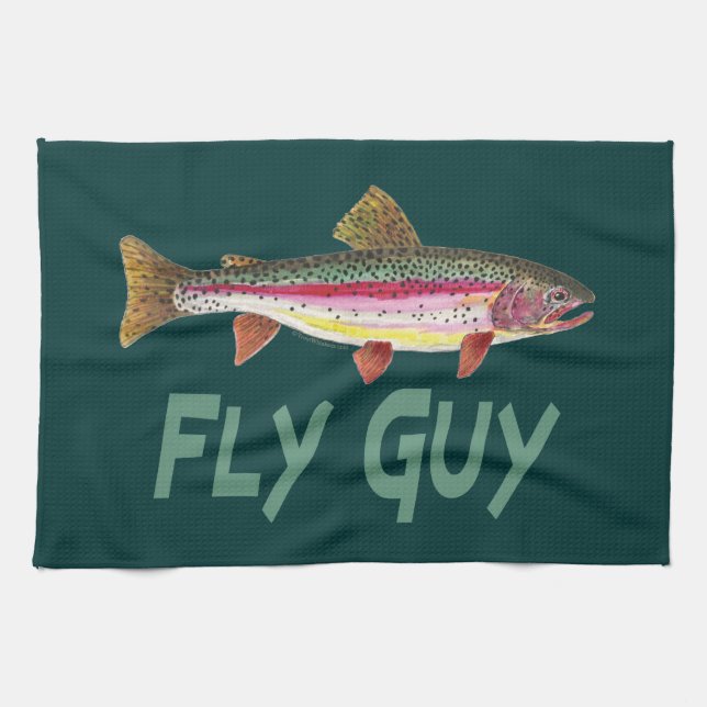 Rainbow Trout Fly FIshing Tea Towel (Horizontal)