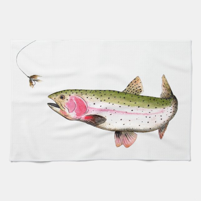 Rainbow Trout Fly Fishing Tea Towel (Horizontal)