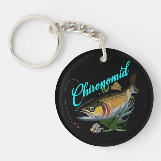 Rainbow Trout In Search For Blood Worm Key Ring (Front)