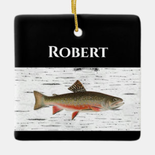 Rainbow Trout Rustic Aspen Bark Background Ceramic Ornament