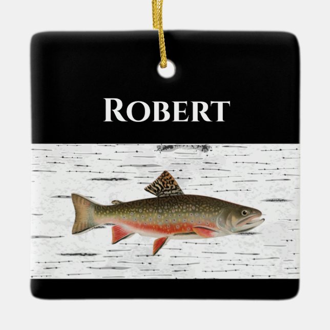 Rainbow Trout Rustic Aspen Bark Background Ceramic Ornament (Front)