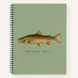 Rainbow Trout Sage Green Spiral Notebook