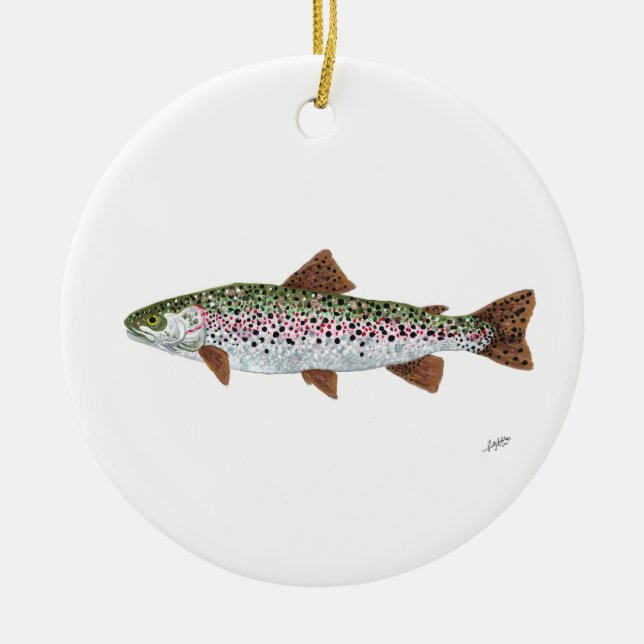 Rainbow Trout swim Ceramic Tree Decoration (Front)