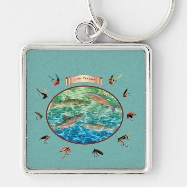 Rainbow Trout & Trout Flies / Lures Keychain (Front)