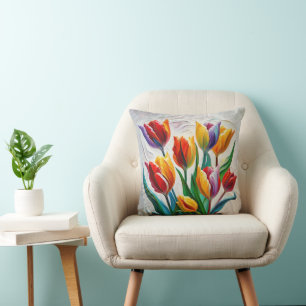 Rainbow Tulip Bouquet Cushion