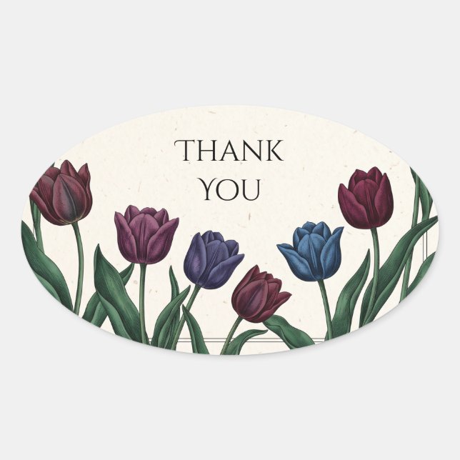 Rainbow Tulip Wedding Thank You Oval Sticker (Front)