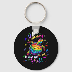 Rainbow Turtle Be Happy In Own Shell Au Awareness Key Ring