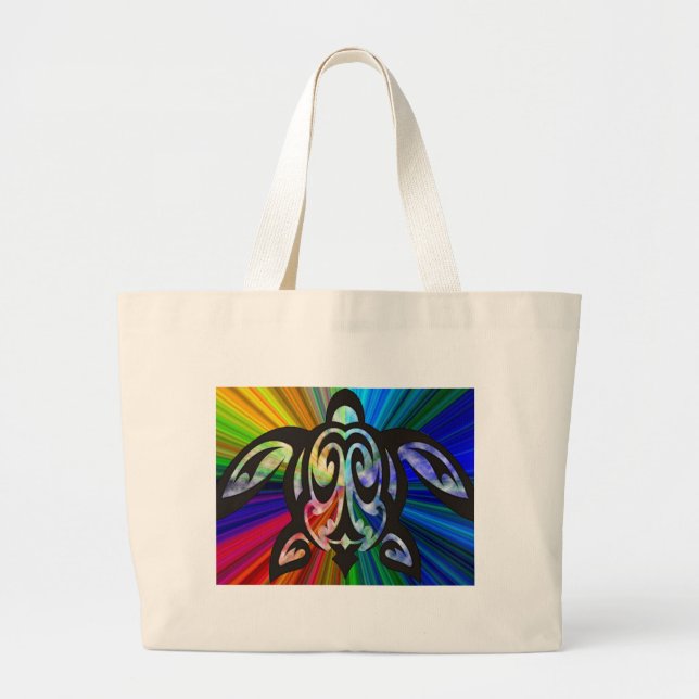 Rainbow Turtle Large Tote Bag (Front)