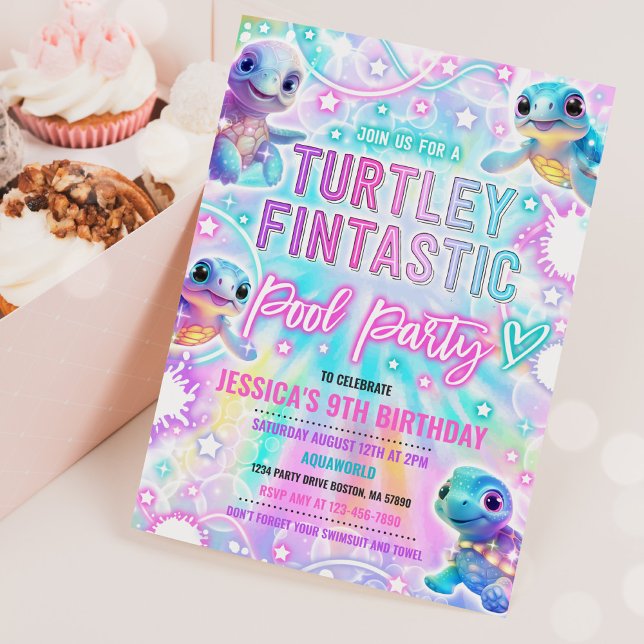 Rainbow Turtle Under The Sea Pool Birthday Party Invitation (Creator Uploaded)