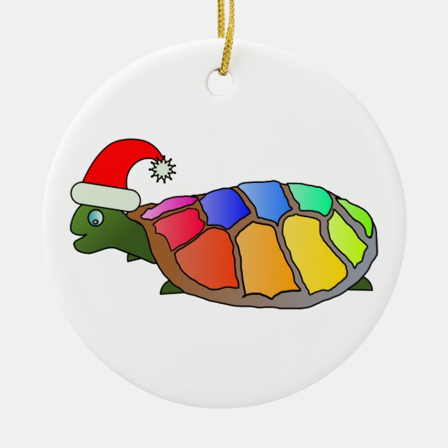 Rainbow Turtle with Santa Hat Ceramic Tree Decoration (Front)