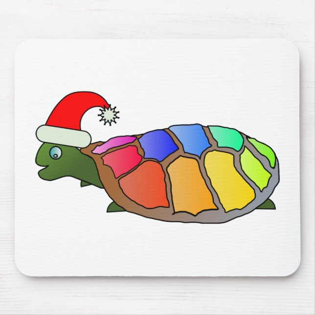 Rainbow Turtle with Santa Hat Mouse Mat (Front)