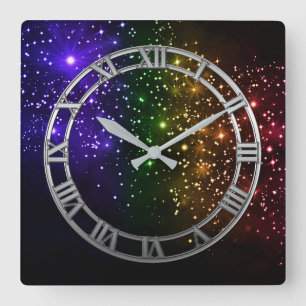 Rainbow Twilight Square Wall Clock