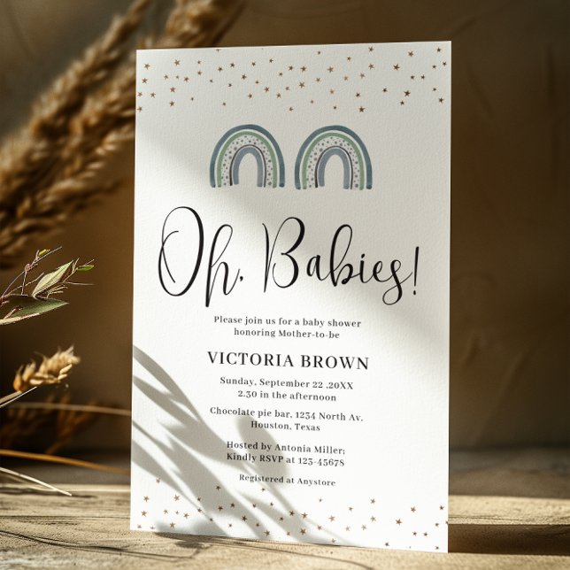 Rainbow Twin Babies Baby Shower Invitation (Creator Uploaded)