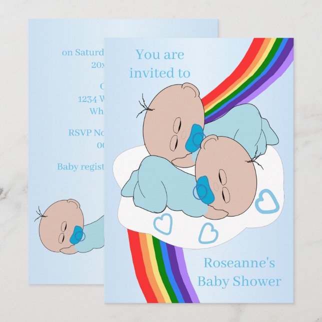 Rainbow Twin Baby Boys Baby Shower Invitation (Front/Back)
