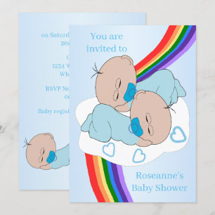 Rainbow Twin Baby Boys Baby Shower Invitation