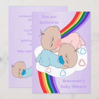 Rainbow Twin Baby Girl And Boy Baby Shower Invitation