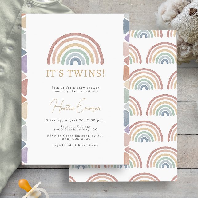 Rainbow Twins Baby Shower Invitation (Boho Colorful Rainbow Twins Baby Shower Invitation by Painted Paperie
)