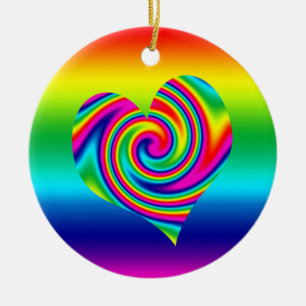 Rainbow Twirl Heart Ceramic Tree Decoration