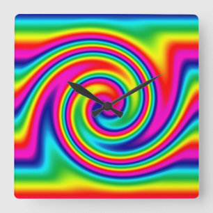 Rainbow Twirl Square Wall Clock