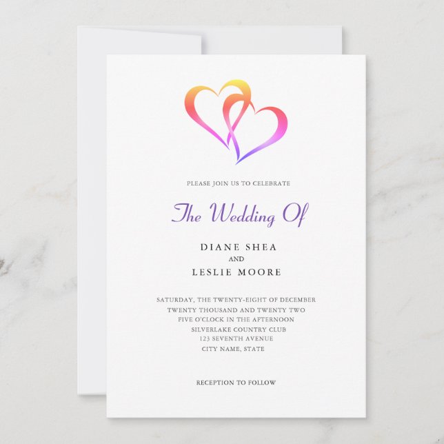 Rainbow Two Heart Wedding Invitation (Front)