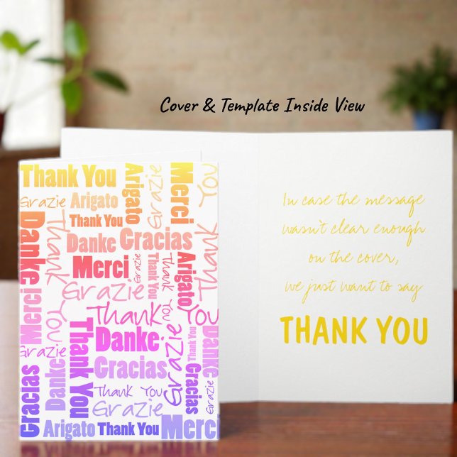 Rainbow Typography Multilingual Thank You Template (Colorful multilingual word cloud thank you and inside message template text. )
